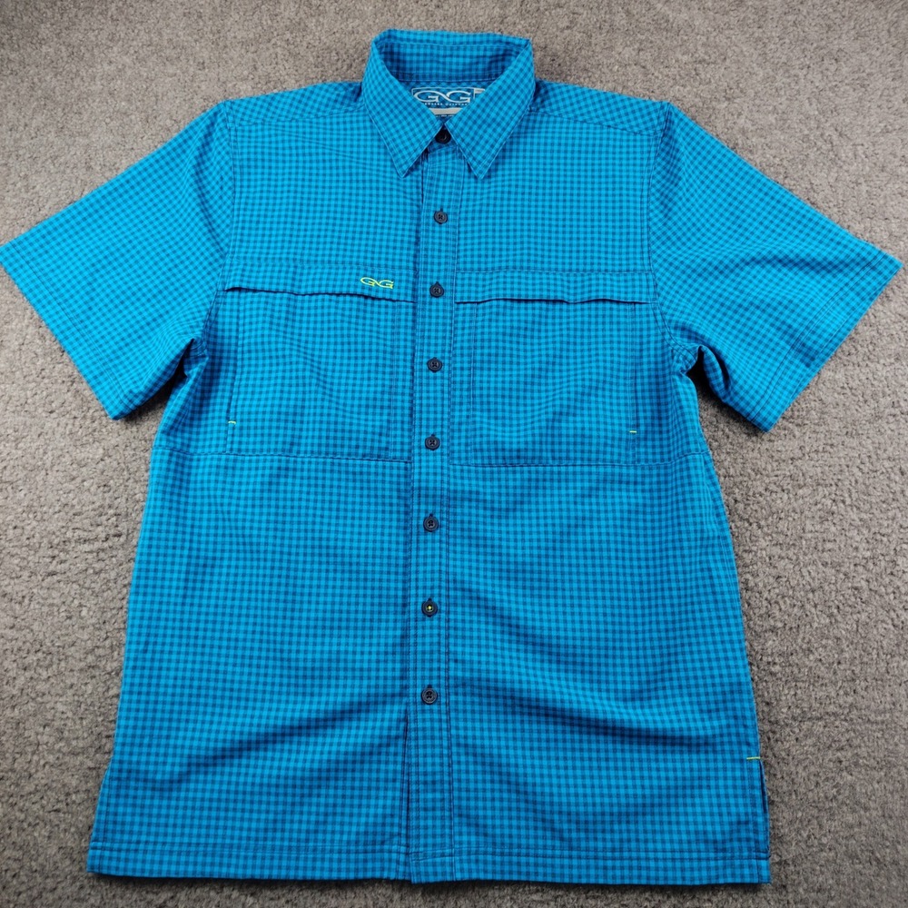 GameGuard Shirt Mens MD 1031 Blue Micro Check SS Button Up Performance EUC